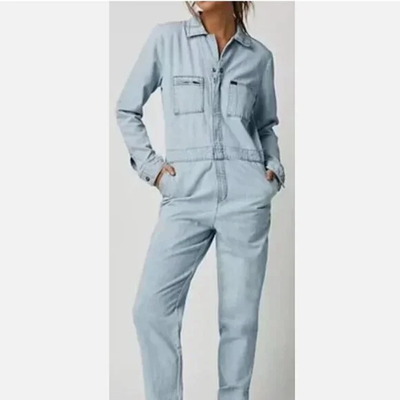 NEW Lee Union Alls Denim Coveralls Utility Jumpsuit Light Wash Sz S - Picture 3 of 16